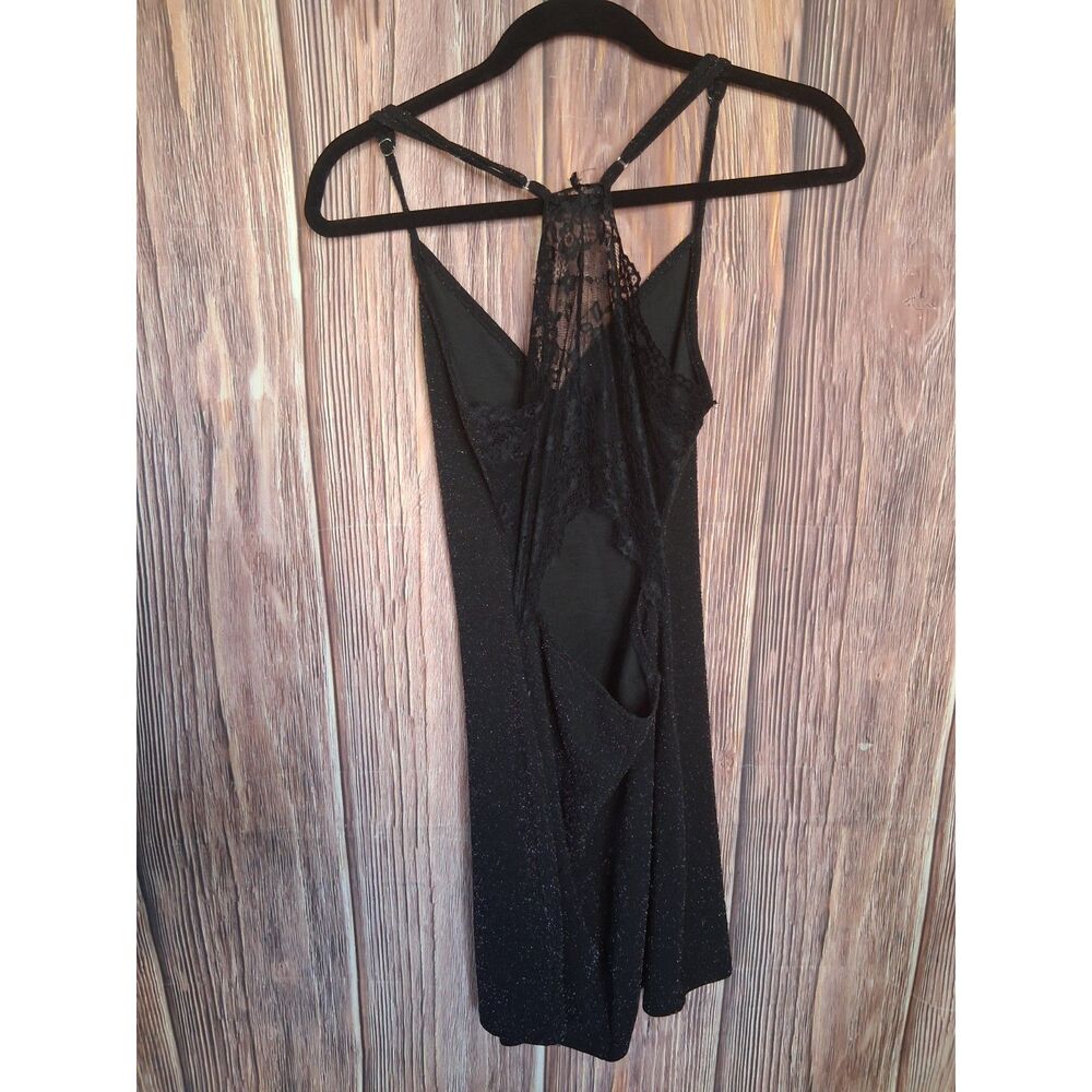 SHEIN Women's Medium Black Glitter Sparkle Lace V-Neck Strap Back Mini Dress